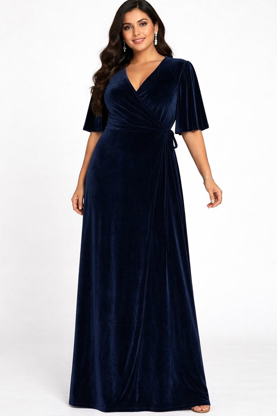 Baltic Born Meghan Velvet Wrap Maxi Dress Navy Blue Women Size XL New Bridesmaid